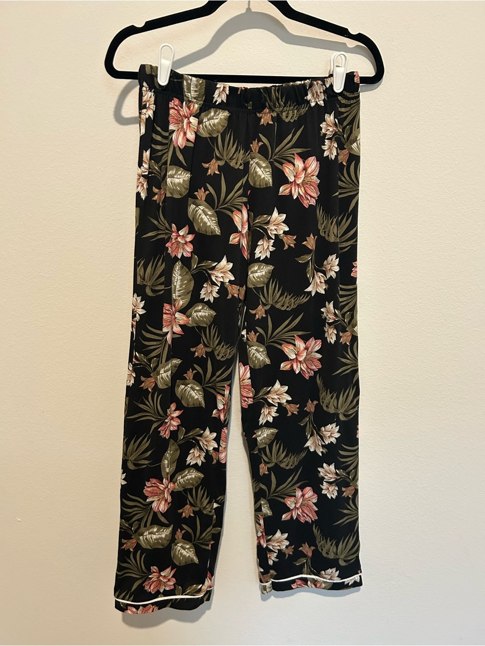 BCBGMaxAzria Black Floral Pajama Pants with Pink & Green Accents